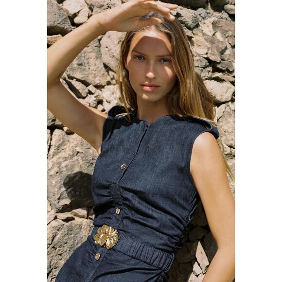 RARE!!! ZARA Belted Midi Dress NWT - Picture 3 of 14